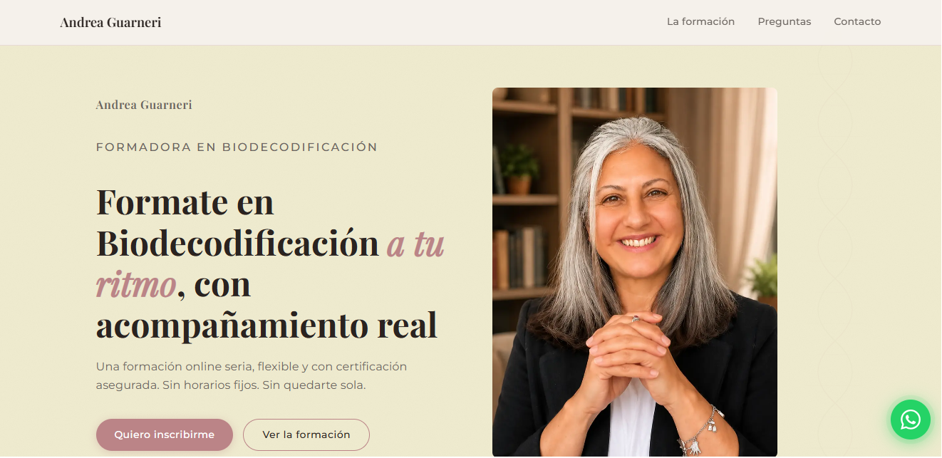 Captura de una landing page para una formación online en biodecodificación